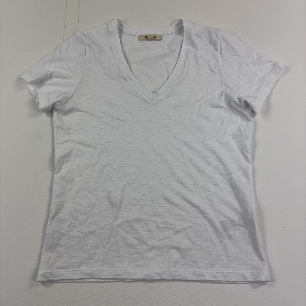 Madewell T-Shirt Womens S White V-Neck Short Sleeve Slub Jersey Basic Top